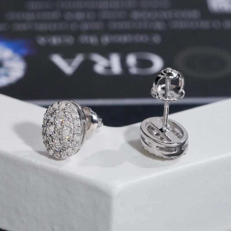 Iced Out Moissanite Oval Cluster Earrings Screwback 925 Sterling Silver Hiphop Bling Diamond Stud Earrings Pass Tester Wholesale