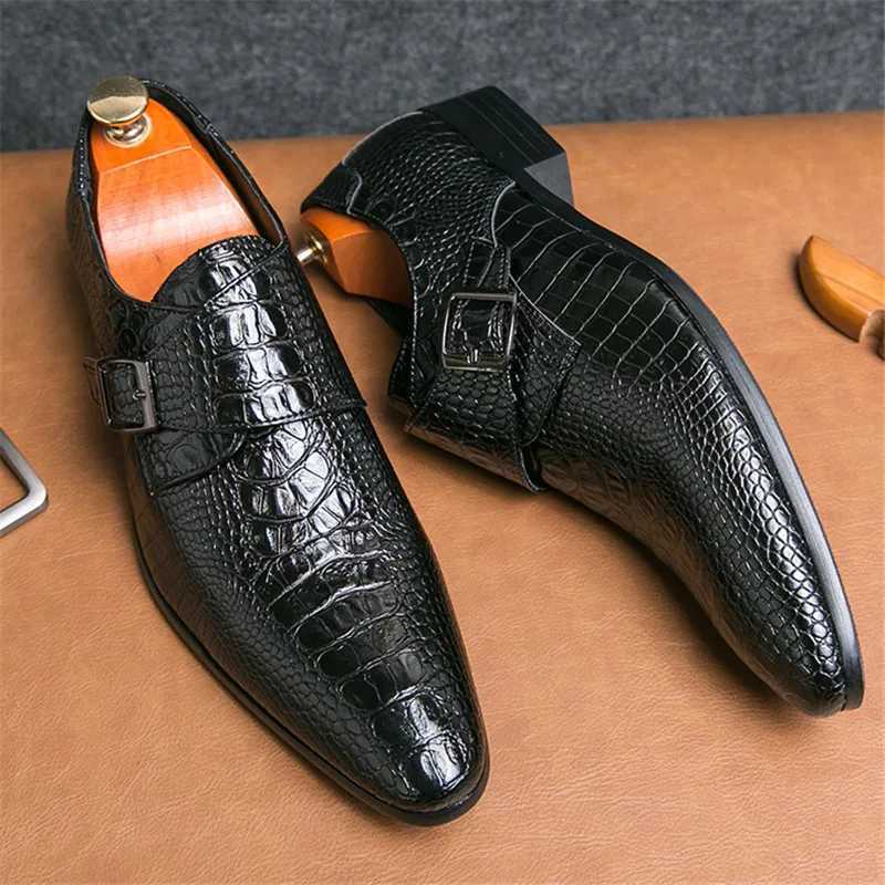 New Pointed Alligator Pattern Chelsea Shoes Men Designer Strap Loafers Formal Wedding Prom Dress Homecoming FootwearXJ250522