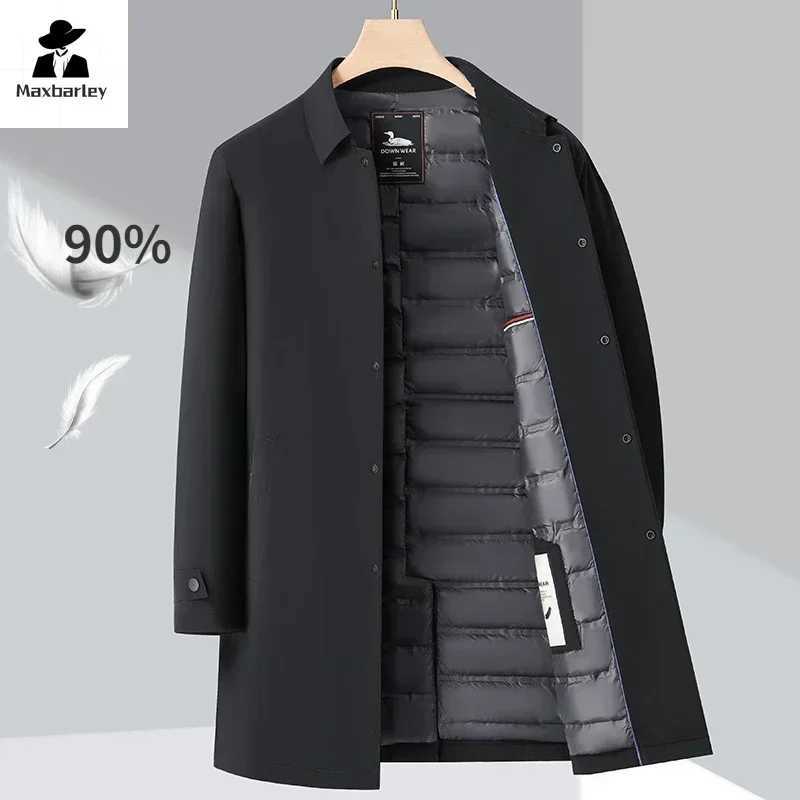 Down Jacket Mens Winter Business Casual Mid-length Lapel 90 White Duck Down Parka Male Clothes Thick Warm Coat Z250522