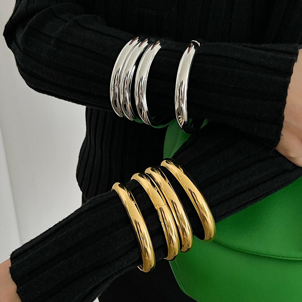 Exaggerated Punk Irregular Wide Cuff Bangle Set for Women Vintage Gold Color Chunky Metal Bracelets Men Hand Jewelry Gift 250522