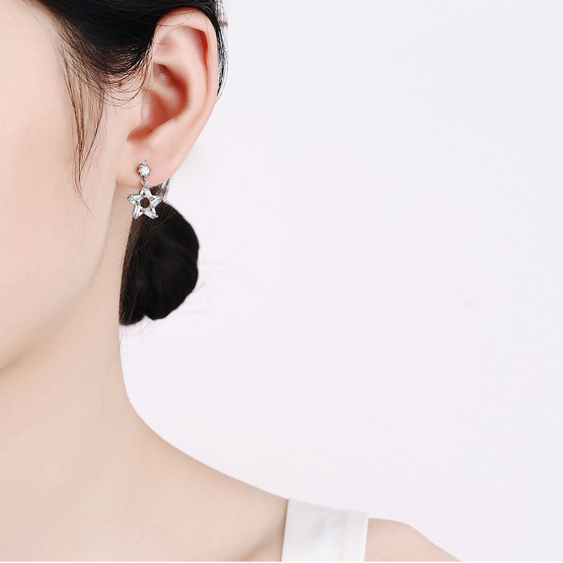 925 Sterling Silver Moissanite Geometric Star Earrings for Women, Elegant and Sparkling, Perfect for Daily Wear or Special Occasions.
