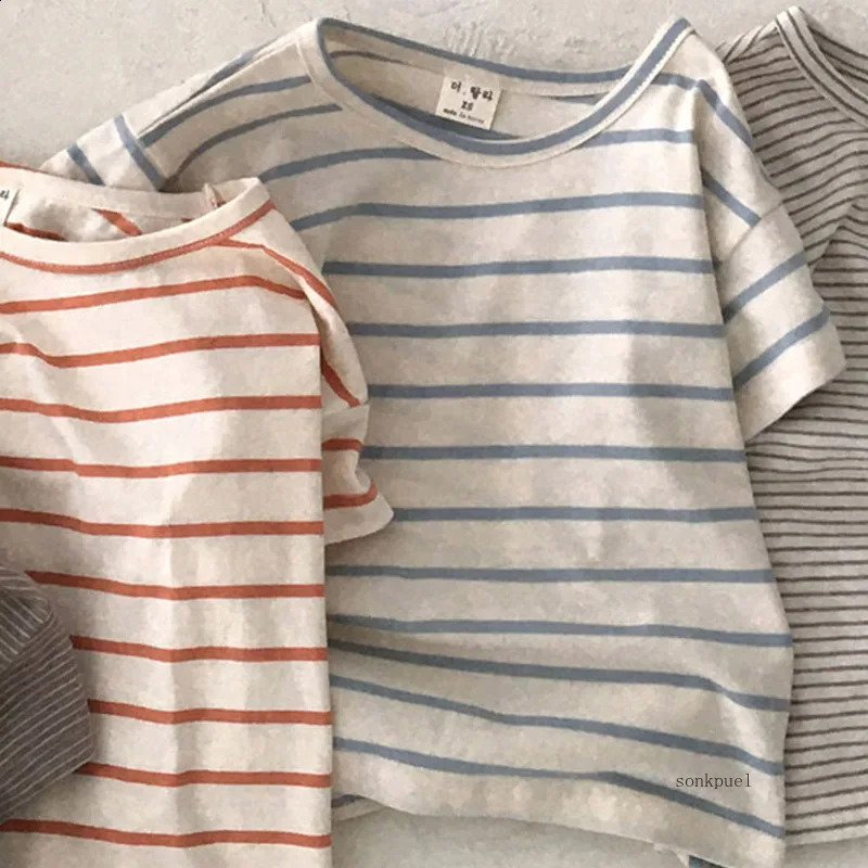 Baby Boy Stripe Shirt Summer Casual Short Bat Sleeve Kids for Boys Clothing Children Girls Sports Cotton Tops 250517z