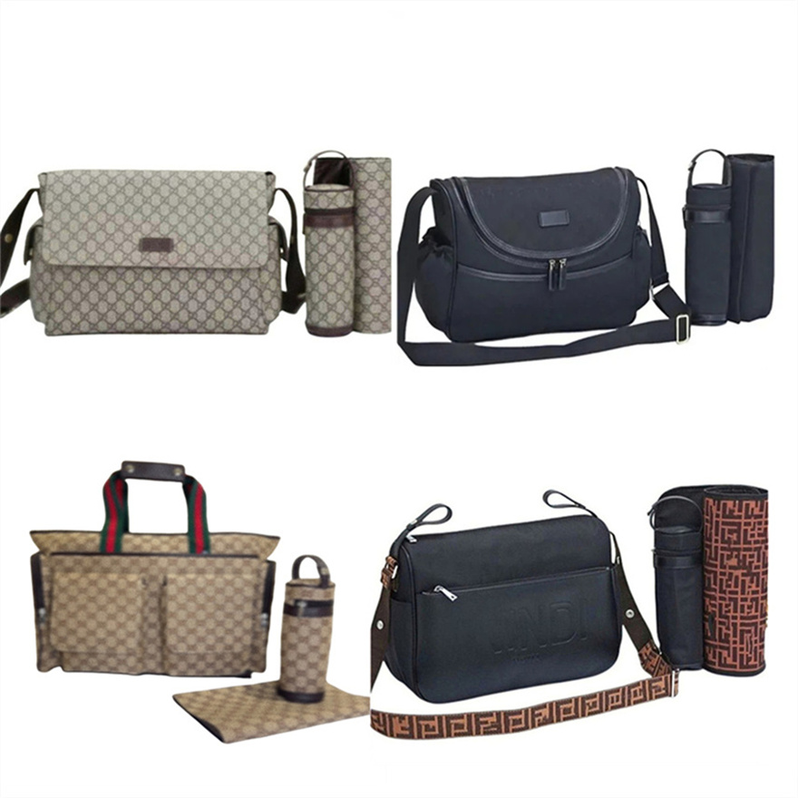 Designer diaper bag Waterproof Mom Bag 3 set Diaper bag Baby Baby Zipper Brown plaid print a55v48