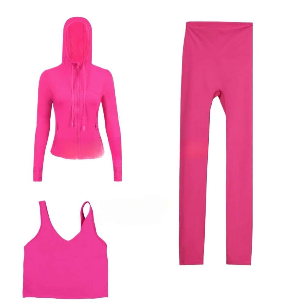 Designer Women Yoga Clothes 3 Piece with Long Sleeve Hooded Jacket Crop Top Vest and Bell Bottom Leggings Pants Comfortable Stretchy Gym Set Pilates A