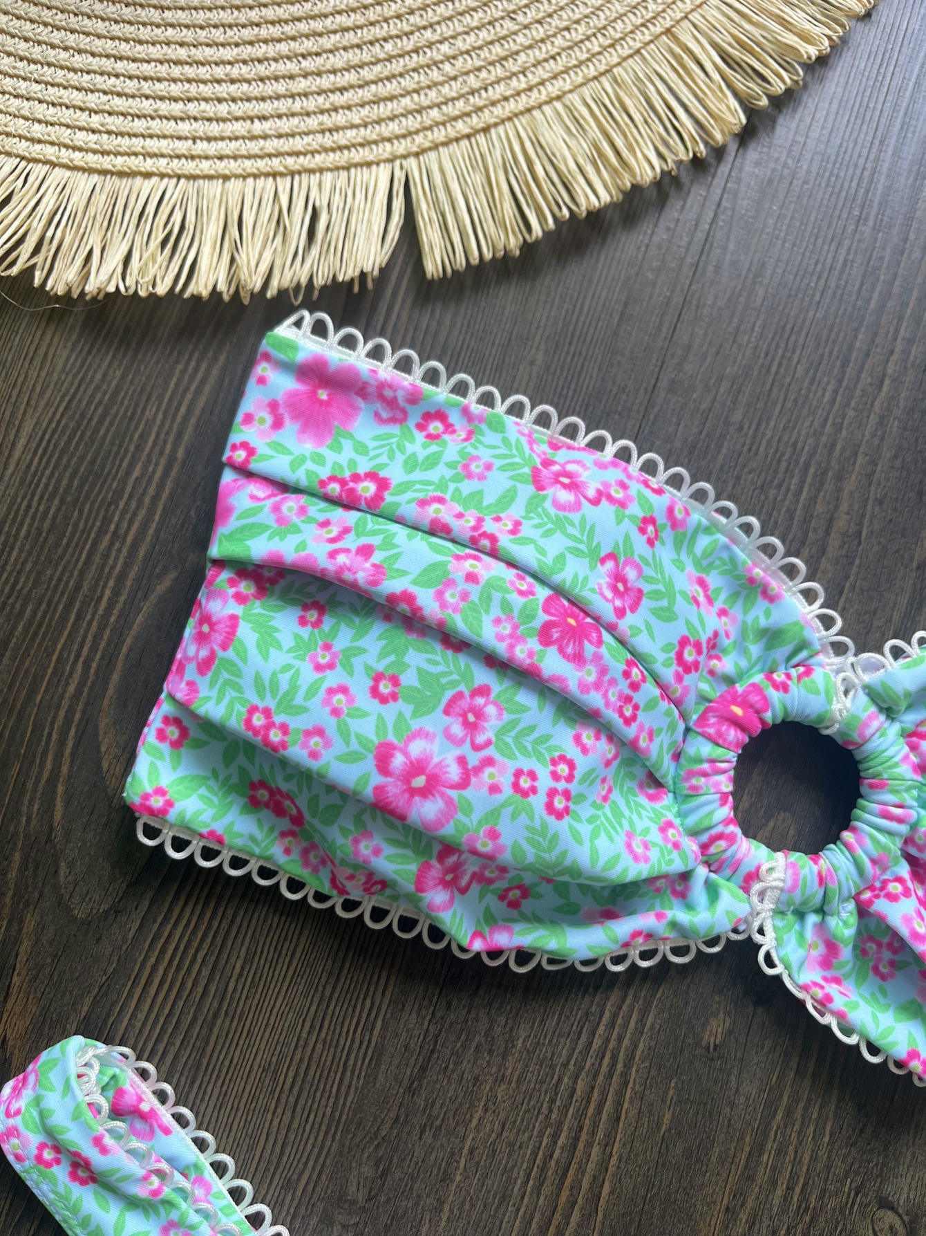 Women's Swimwear Floral Bikini Pink Bow Swimsuit Women Low Waist Bathing Suit 2025 Summer Biquini Bandage Beachwear Sexy