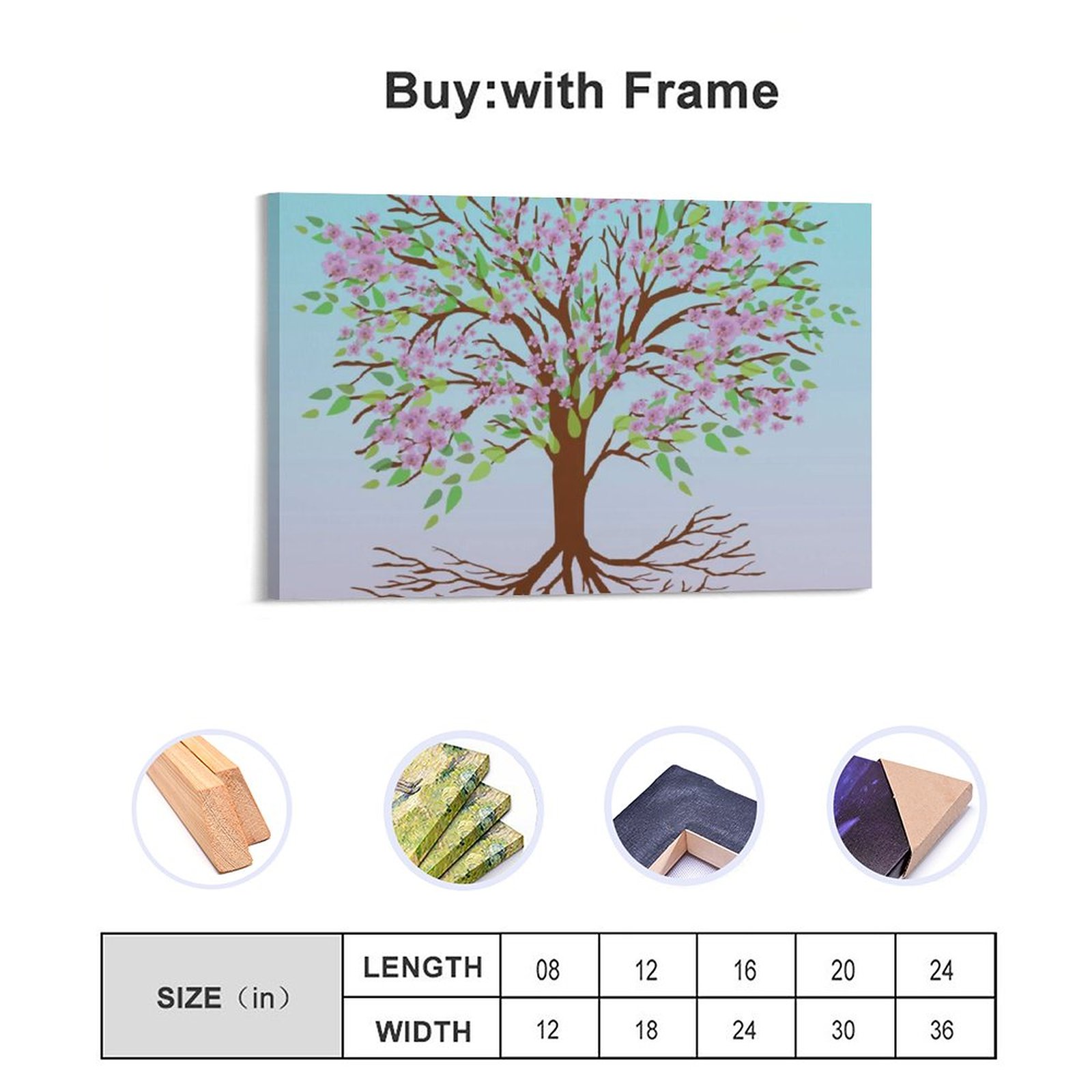 Home Decor Luxury Hanging Picture-Rectangle Plant Spring Tree of Life Frame-style Canvas Prints Wall Painting Wall Art Decor Print Picture Paintings f