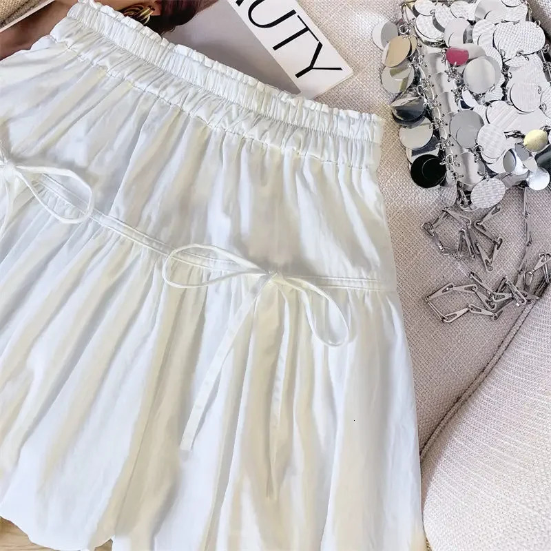 Ballet Style Bowknot A Line Skirt Women Korean Chic Elastic Waist Mini Skirts Woman Summer Pleated Puffy Short Shirt Female 250522