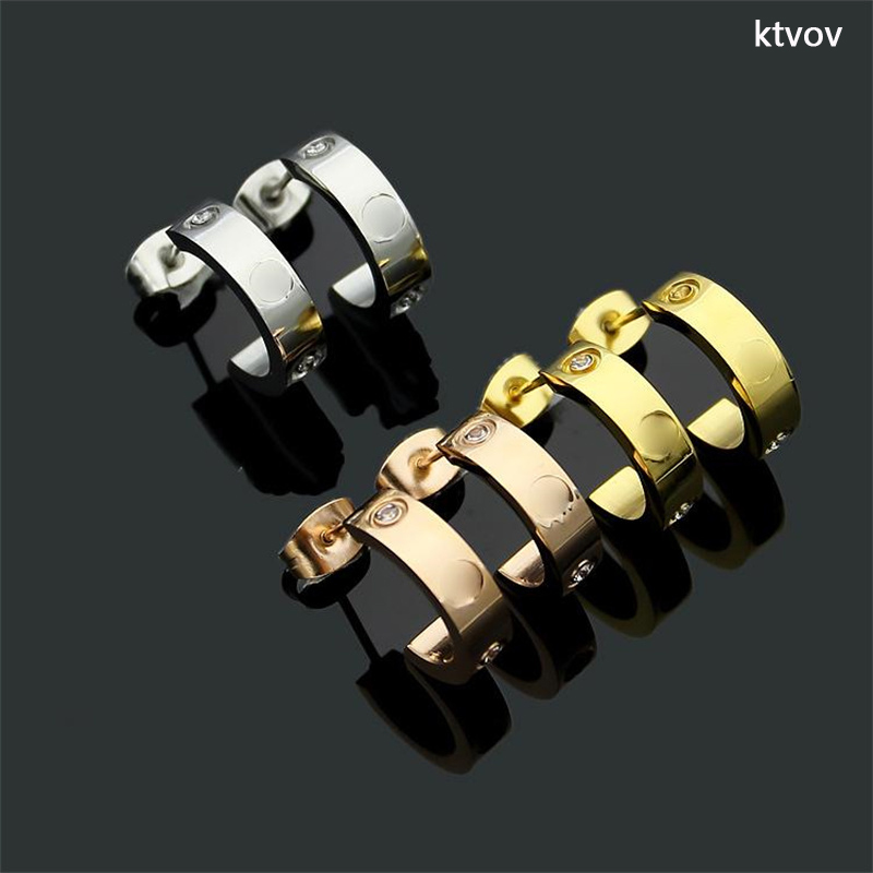 Titanium steel 18K rose Stud gold earrings for woman exquisite simple fashion diamond ring lady earrings jewelry gift