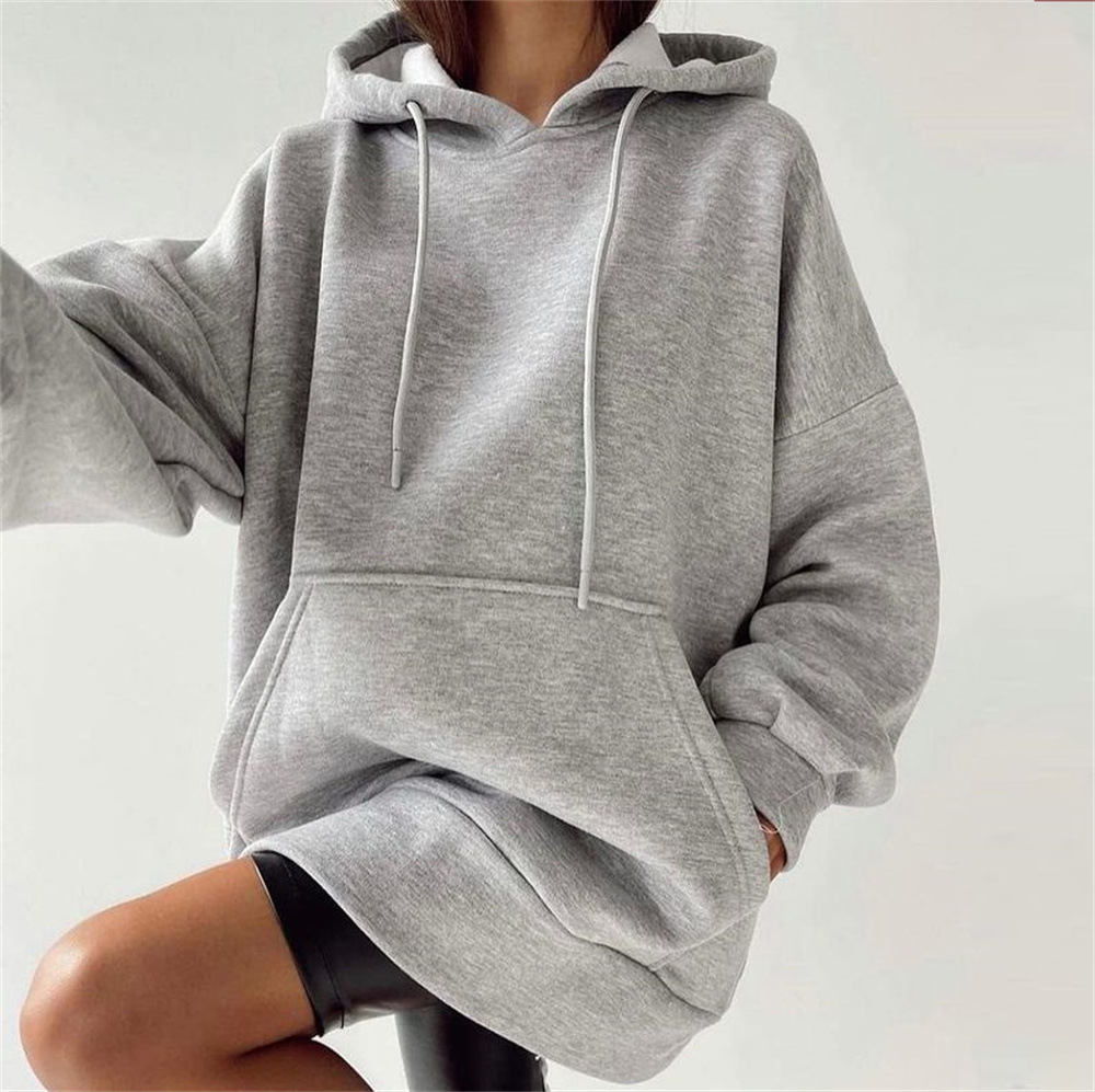 V12130 new season plus velvet pullover loose versatile solid color hoodie sweatshirt for women