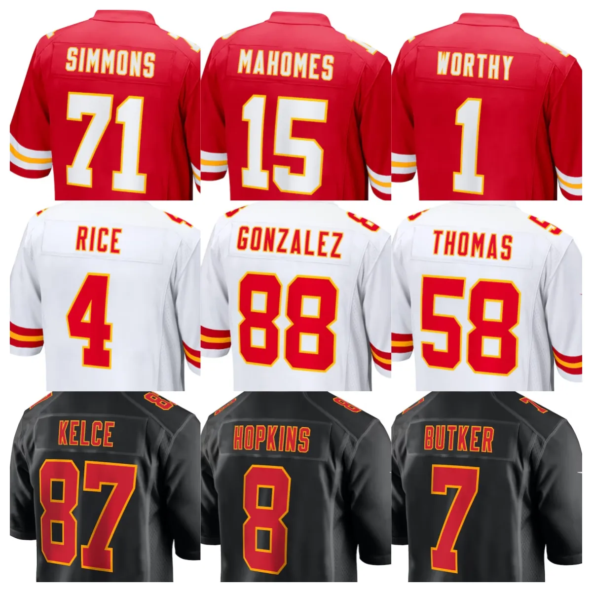 Josh Simmons Jersey Football Gardner Minshew Patrick Mahomes Derrick Thomas Tony Gonzalez Travis Kelce Kareem Hunt Rashee Rice Isiah Pacheco Xavier Worthy Women