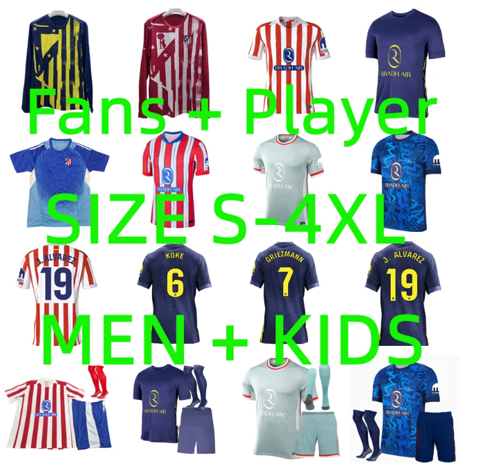 24 25 26 Atletico Madrids J.ALVAREZ soccer jerseys Player version 2025 2026 M.LLORENTE DE PAUL GRIEZMANN GIULIANO KOKE SORLOTH Correa football shirt men kids uniforms