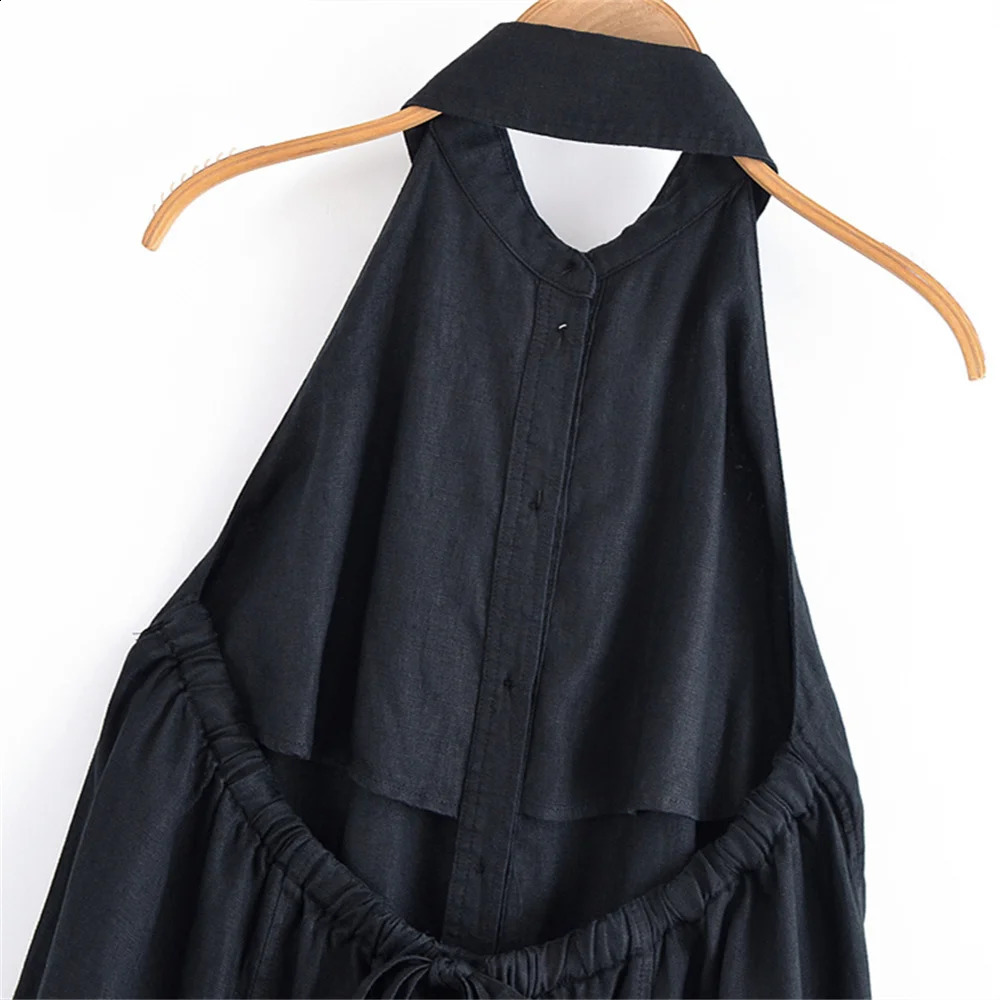 UNIZERA womens hanging neck sleeveless dress with lapel buckle decoration for spring and summer casual wear 250522