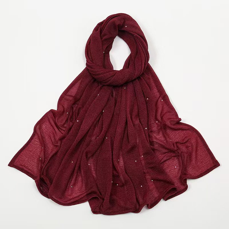 T785 solid color hemp wrinkled starry sky hot diamond headscarf female new style pleated feel monochrome simple scarf