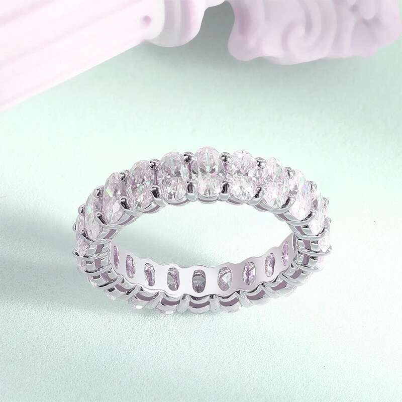 BXINY Full Oval Cut Moissanite Eternity Rings S925 Silver D Color 3*5mm Diamond For Women Promise Wedding Band Jewelry Gifts GRA