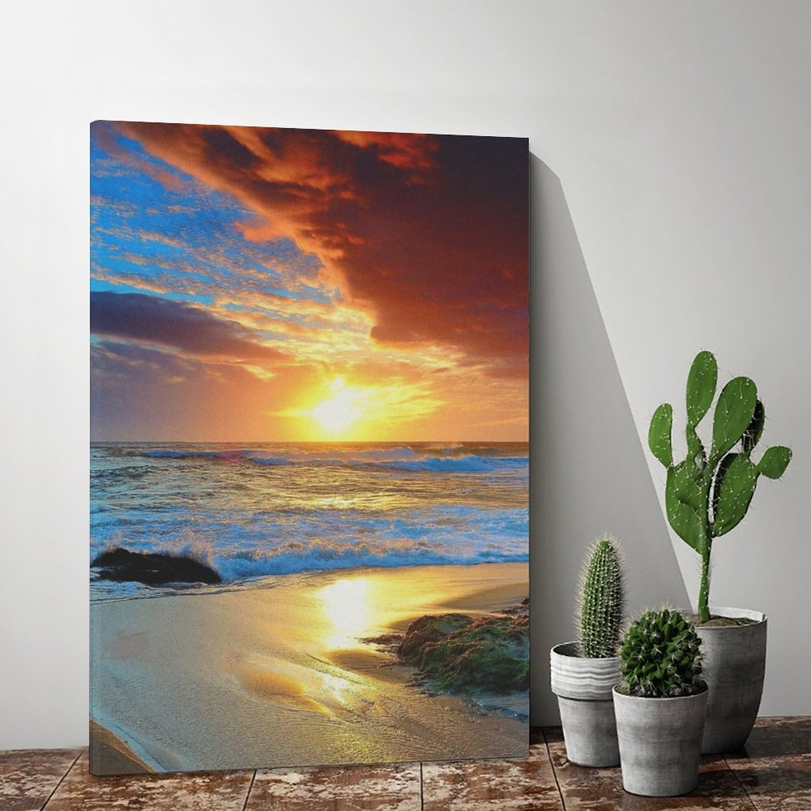 Home Decor Luxury Painting Ocean Sunset Red Sky at Morning Frame-style Canvas Prints Wall Art Decor Print Picture Paintings for Living Room Gift ForBe