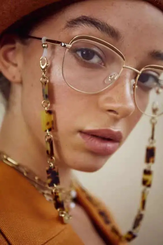 Vintage Glasses Chain Irregular Panels Black Pu Chain Jewelry for Women 250522