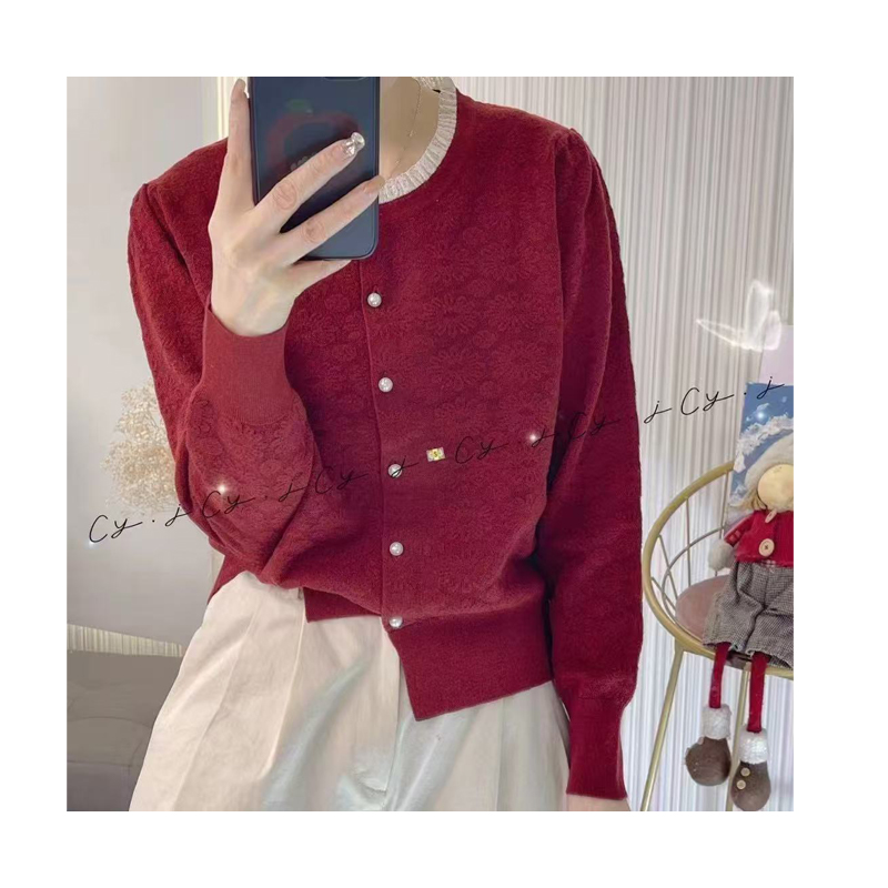 Lace lace round neck jacquard fashion knit sweater women loose thin sweater