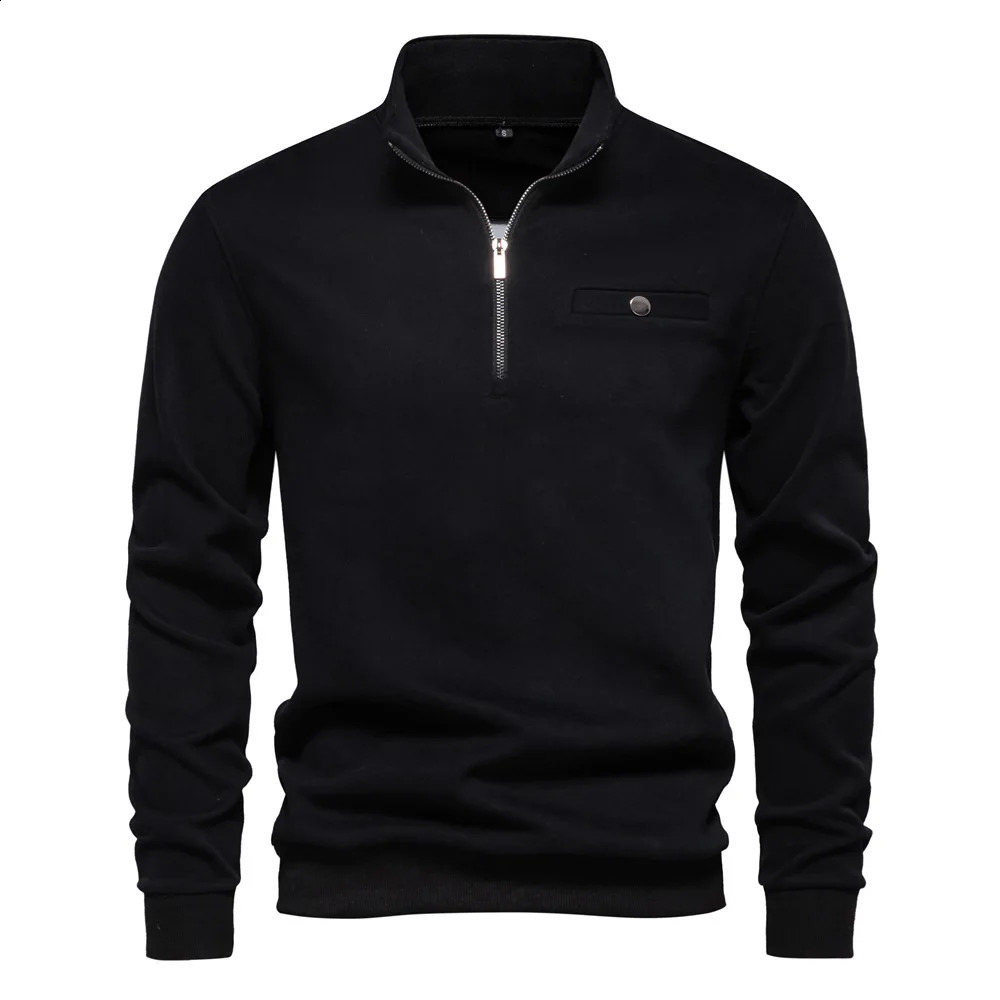 2025 hoodie men half Zipper Pocket Decoration Cotton Blend Sweatshirt for Men Casual Sport Pullover Mens Sweatshirts 250513