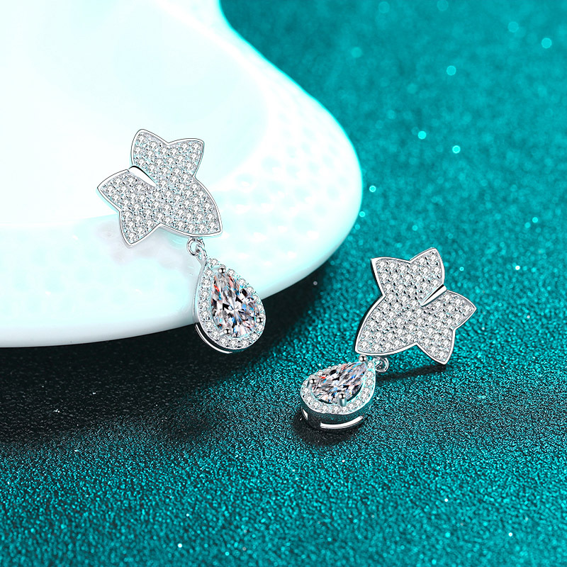 Chic Women's Gemstone Accented Pt950-Gilded Silvery Ear Adornments Featuring Natural Looking Simulated Diamonds