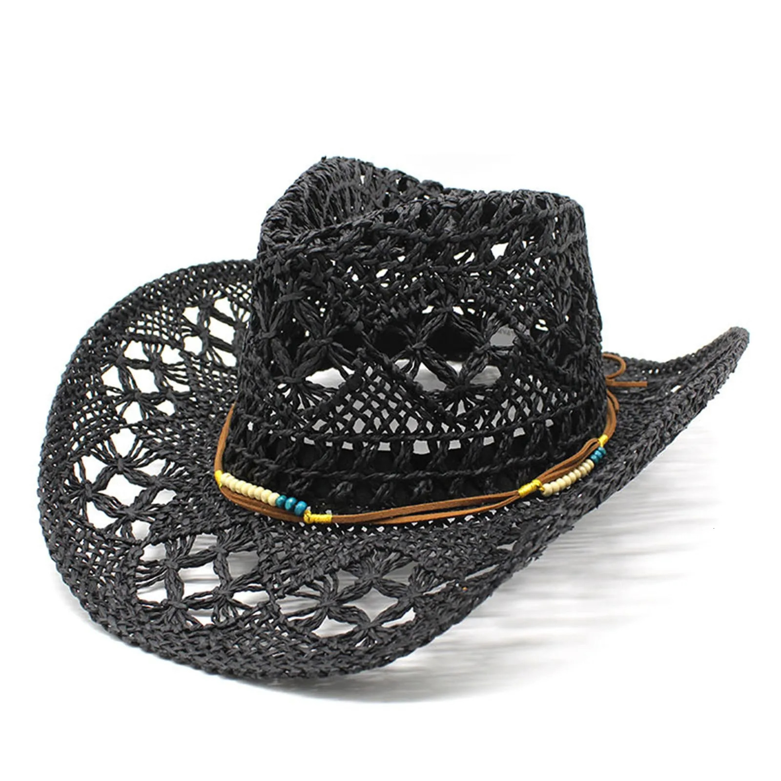 Summer Straw Hat For Women And Men Western Cowboy Wide Brim Hat Shapeable Hollowed Out Sun Hat Vintage Outdoor Fishing Cap 250521
