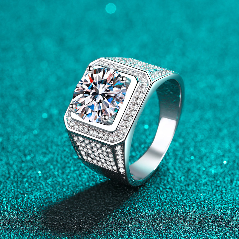 925 Sterling Silver Moissanite Ring for Men, 2ct Moissanite Stone, PT950 Gold Plated, Luxury Engagement Ring, Ideal Gift for Boyfriend