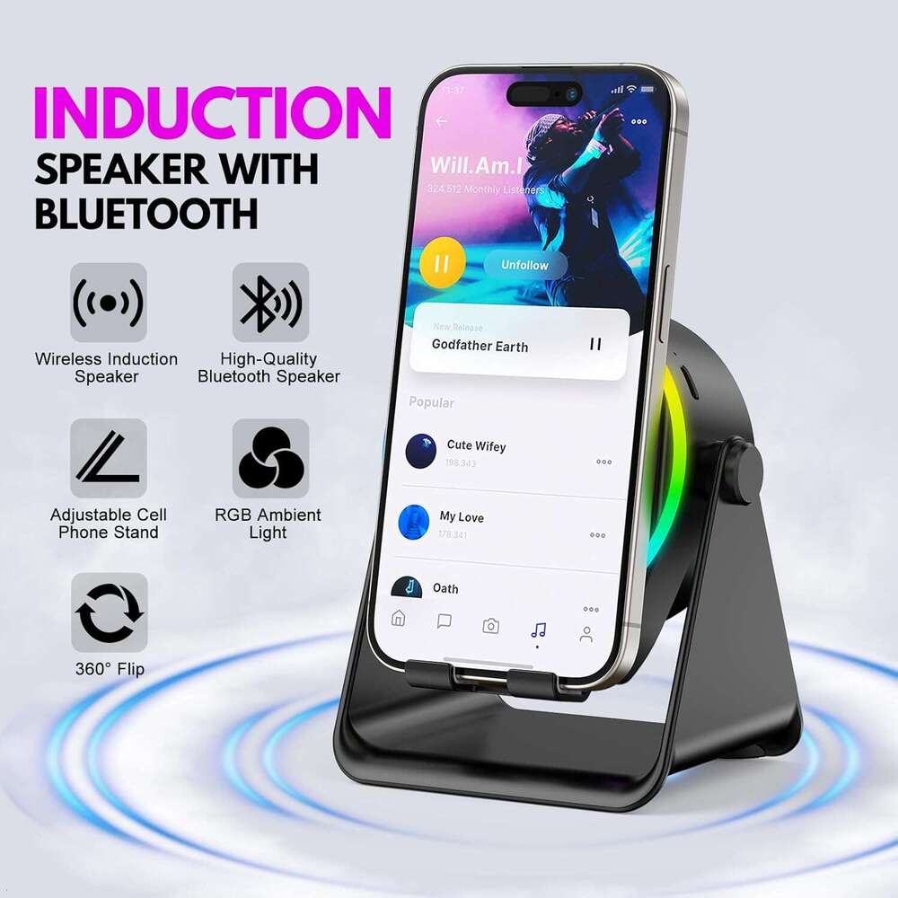 DHgargets Wireless Bluetooth Speaker Phone Stand Colorful Ambient Light 360° Rotation Compatible With Iphone/android/ipad/samsung Galaxy- Unique