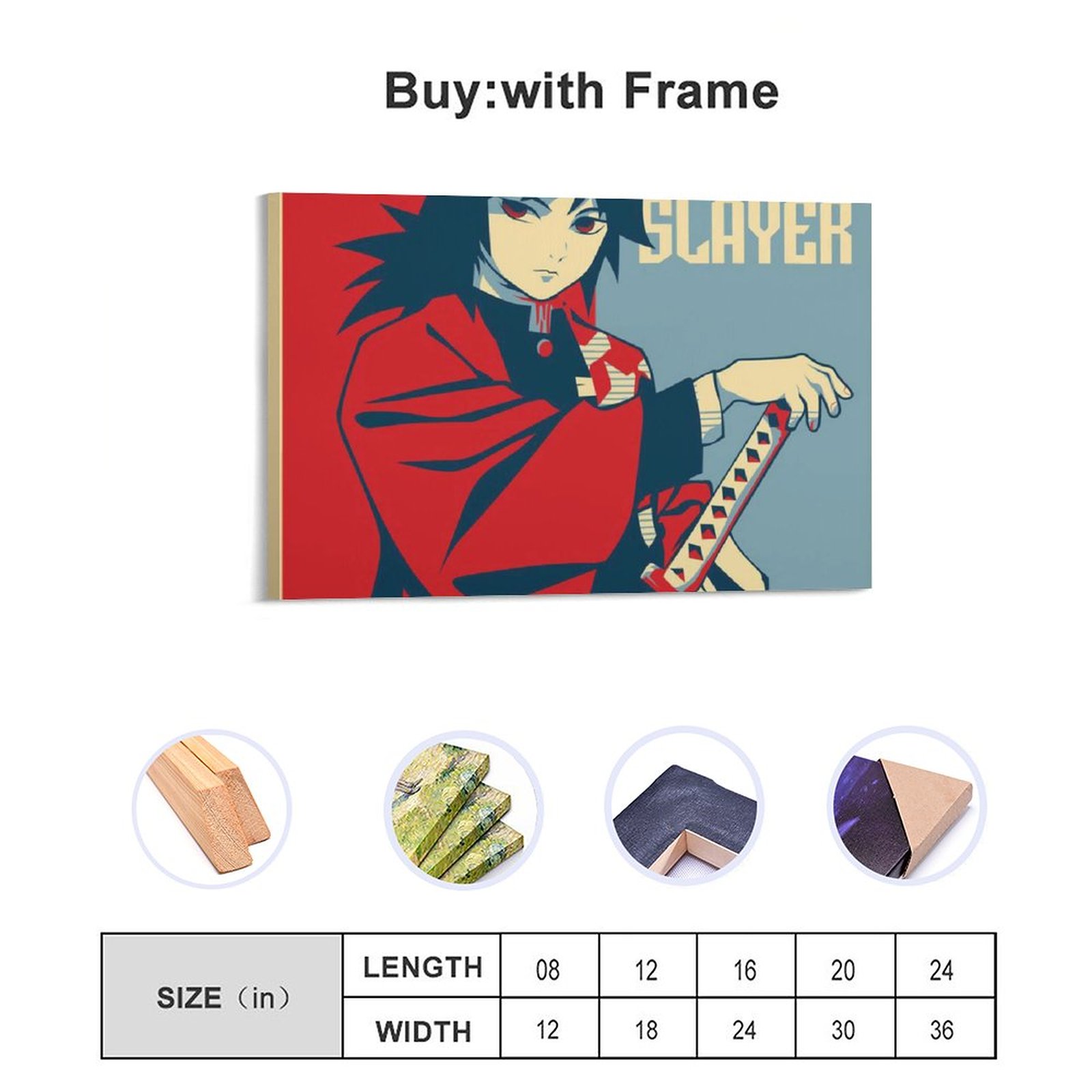 Wall Art Hanging Picture-Rectangle Demon Slayer Giyu Tomioka Cartoon Frame-style Canvas Prints Wall Painting Picture Paintings for Living Room Home De