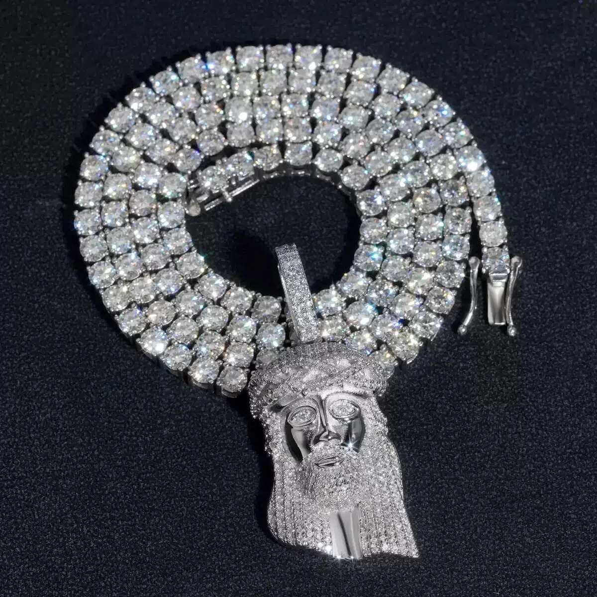 Hiphop Iced Jesus Sterling Sier Rock Men Bling Moissanite God Pendant Tennis Chain Plated Gold