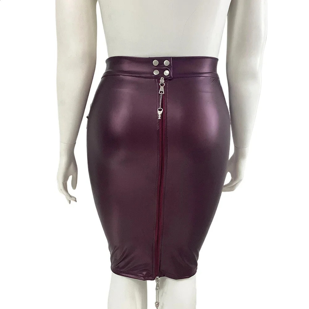 Leather Lockable Skirts Plus Size Patent Leather Mens Sissy Crossdresser Two Way Lockable Zipper Mini Hobble Skirts Erotic Dress 250521
