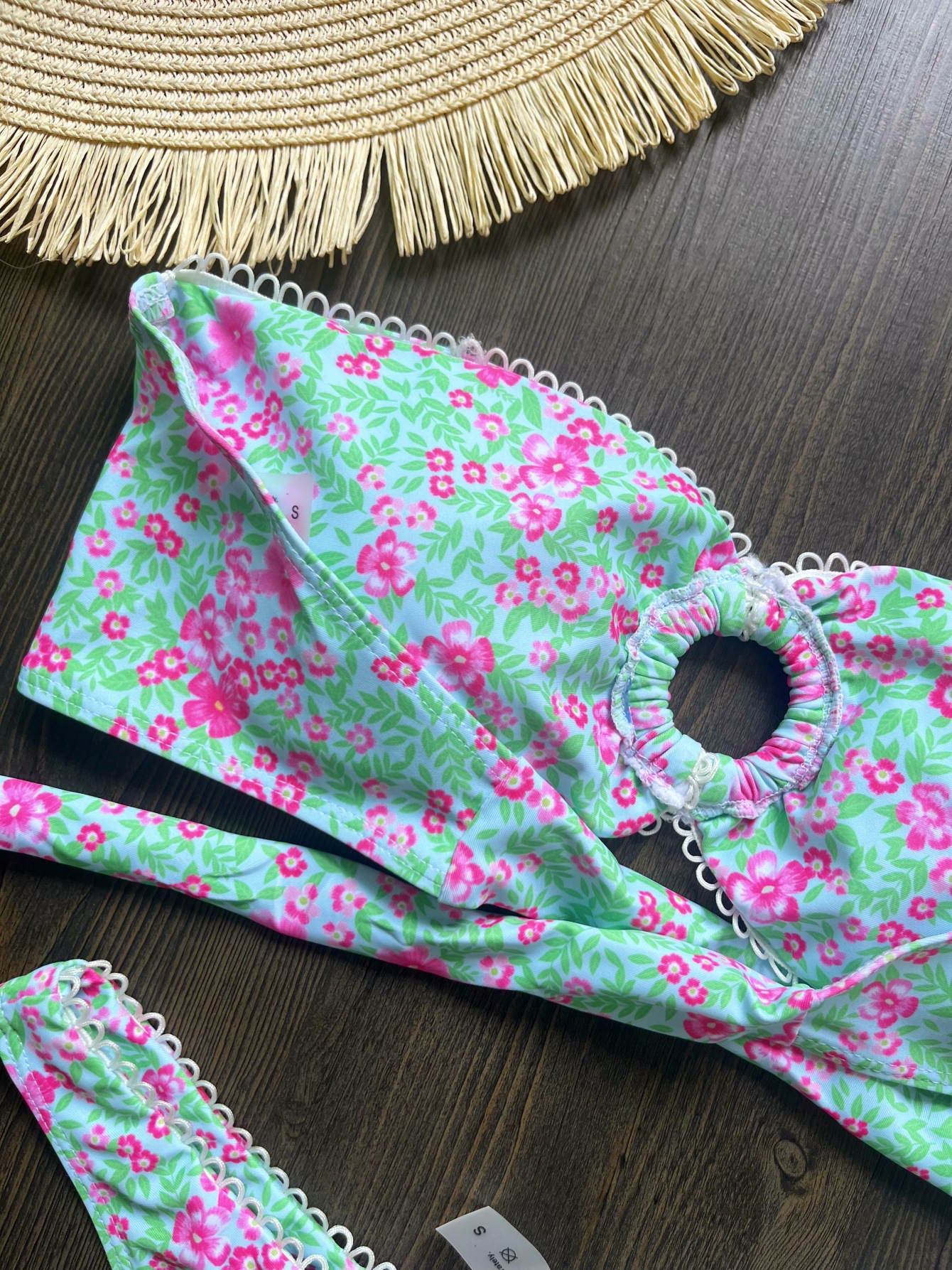 Women's Swimwear Floral Bikini Pink Bow Swimsuit Women Low Waist Bathing Suit 2025 Summer Biquini Bandage Beachwear Sexy