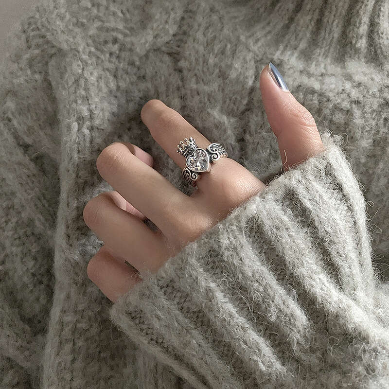 Korean Vintage 925 Silver Crown Rings