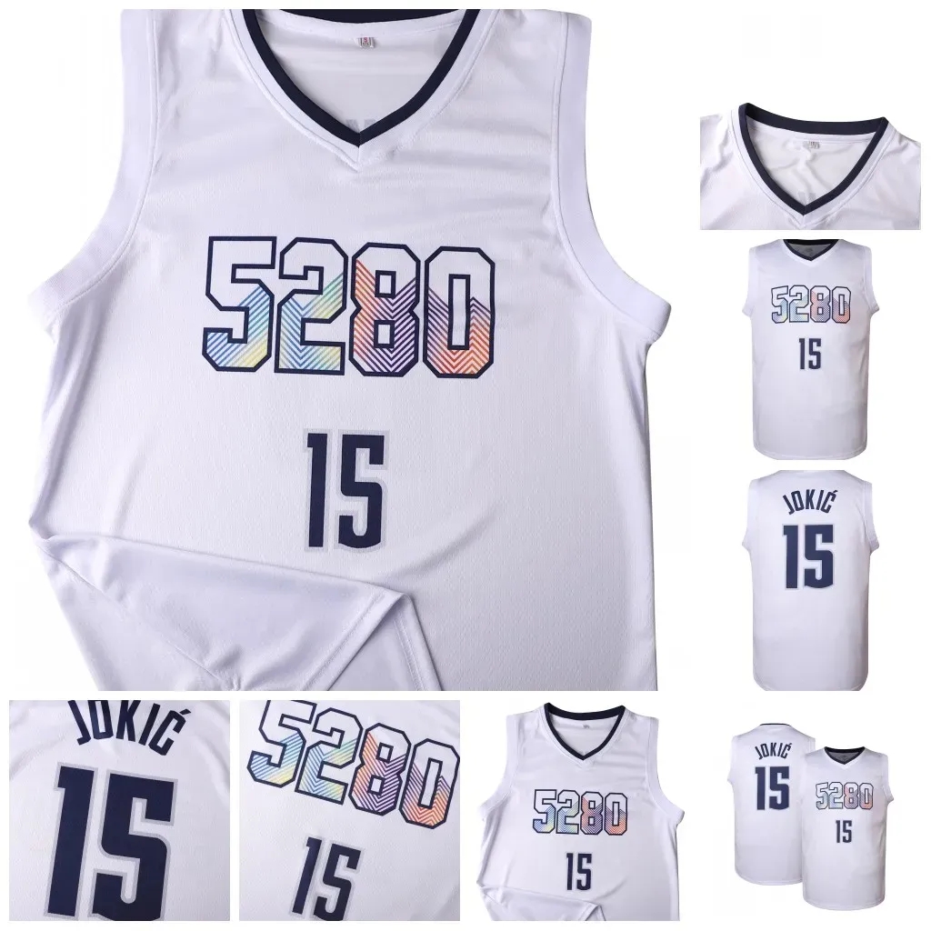 IN STOCK Mens 15 Jokic Basketball Jersey Embroidered Sports Jersey Double Stitched Nmae Number Embroidered Lettering Breathable V-Neck Sleeveless