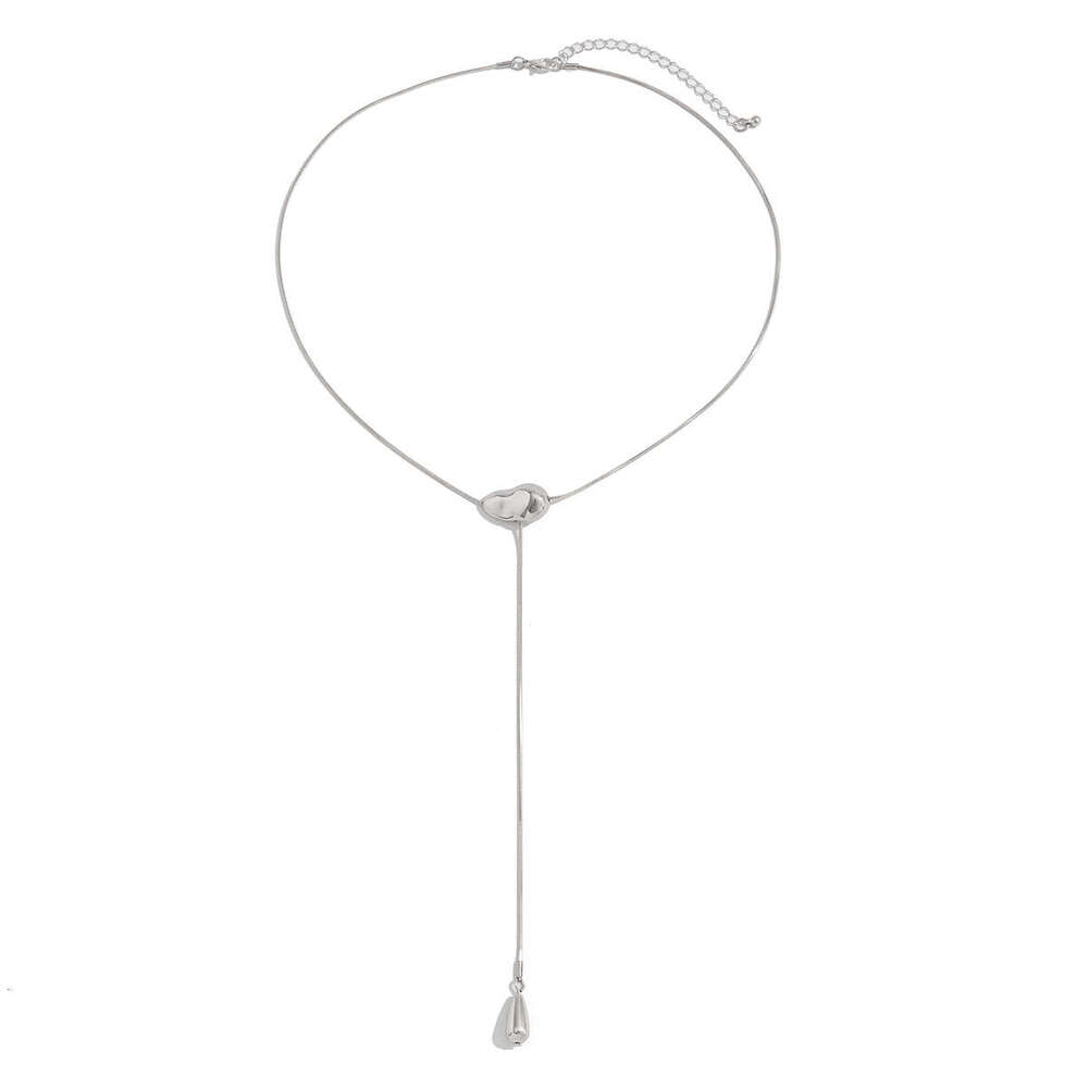 Geometric Snake Chain Necklace with Teardrop Pendant Modern Minimalist Alloy Collarbone Jewelry in Gold and White