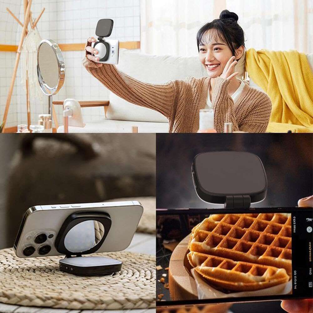 Magnetic Selfie Light, 48 LEDs Portable with a Mirror, Folding LED Phone Fill Ring, 3 Modes Camera Light for Selfies Makeup Photography Recording