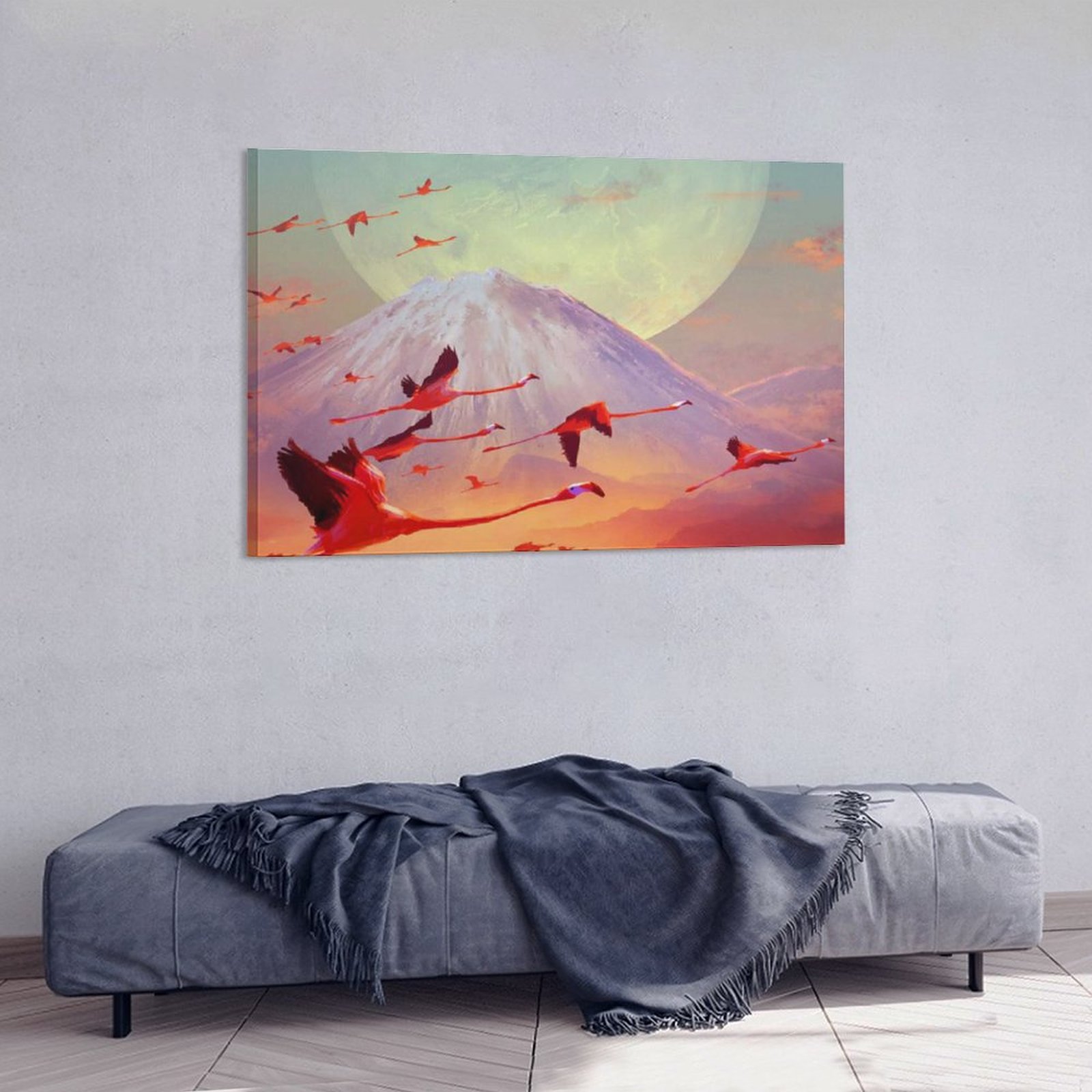 Home Decor Luxury Hanging Picture-Rectangle Animal Flamingos at Sunset Frame-style Canvas Prints Wall Art Decor Print Picture Paintings for Living Roo