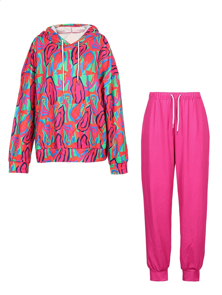 Plus Size 2025 Hooded Loose Top Solid Colour Tie Trousers Polyester Suitable for Outdoor Sports 250516Z