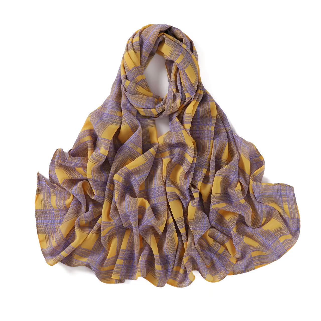 T774 plaid series printed scarf pearl chiffon beads long scarf shawl gauze scarf thin sunshade headscarf shawl silk scarf female