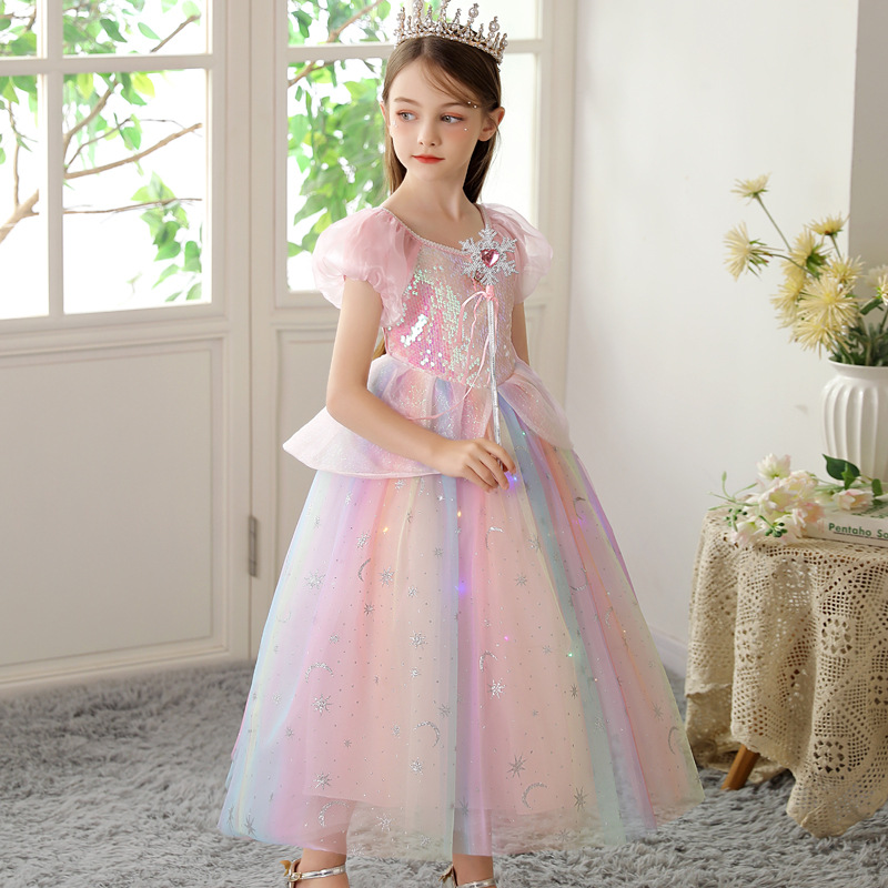 DISNEY infant designer clothes toddler designer clothes Princess Elsa Princess dress girls summer little girl rainbow dress children's day perfor