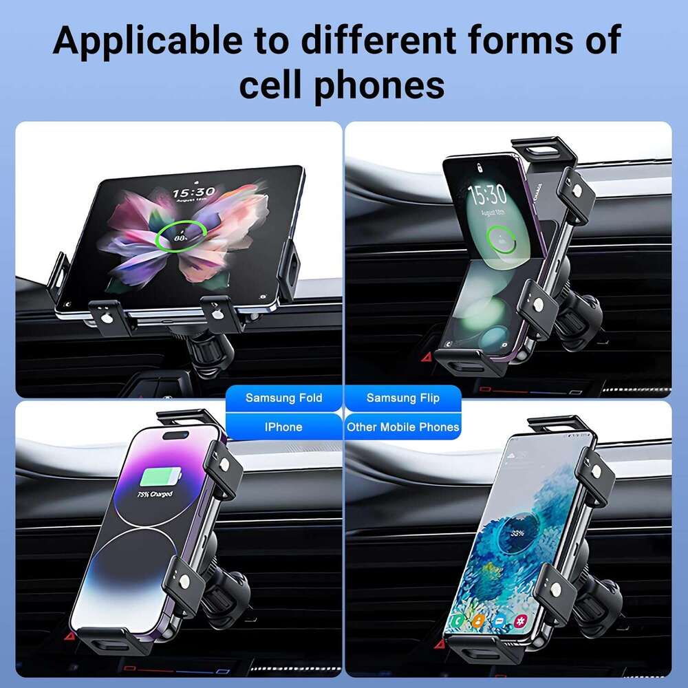PANPHEN wireless Car Charger For Samsung Fold 5 Z Flip 5 For iPhone For Google Pixel 8 Pro 7.5-15W Fast Charging Auto Clamping Rotate Sensors
