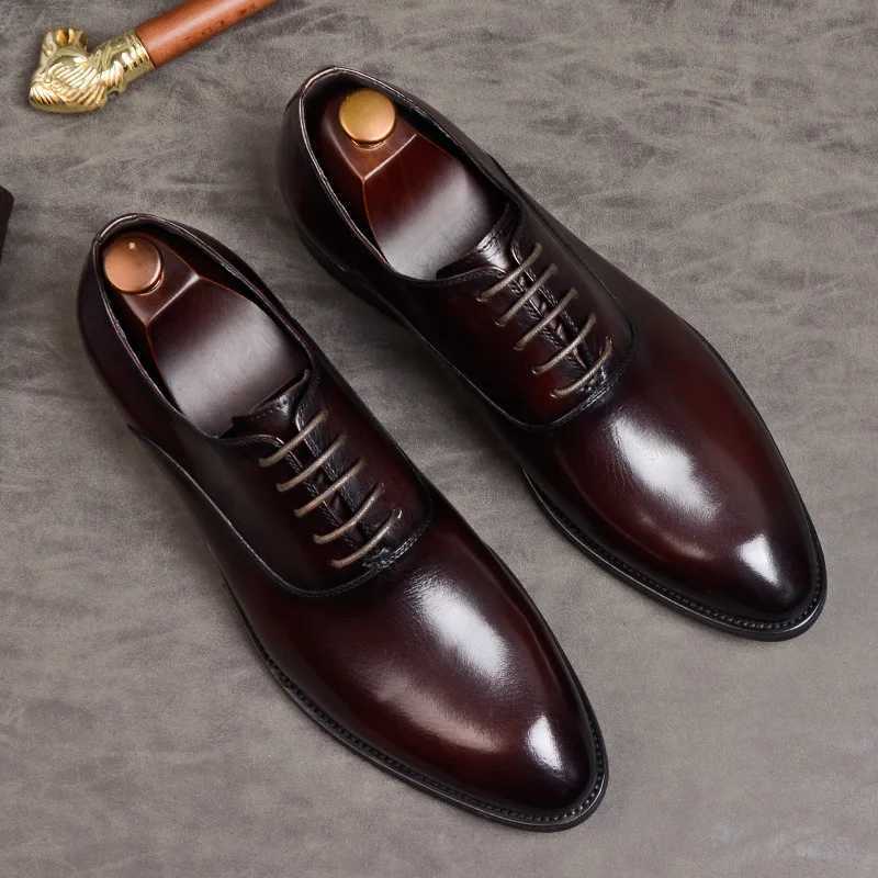 Mens Formal Shoes Genuine Leather Oxford Shoes For Men Italian 2020 Dress Shoes Wedding Laces Leather Business Shoes 869XJ250522