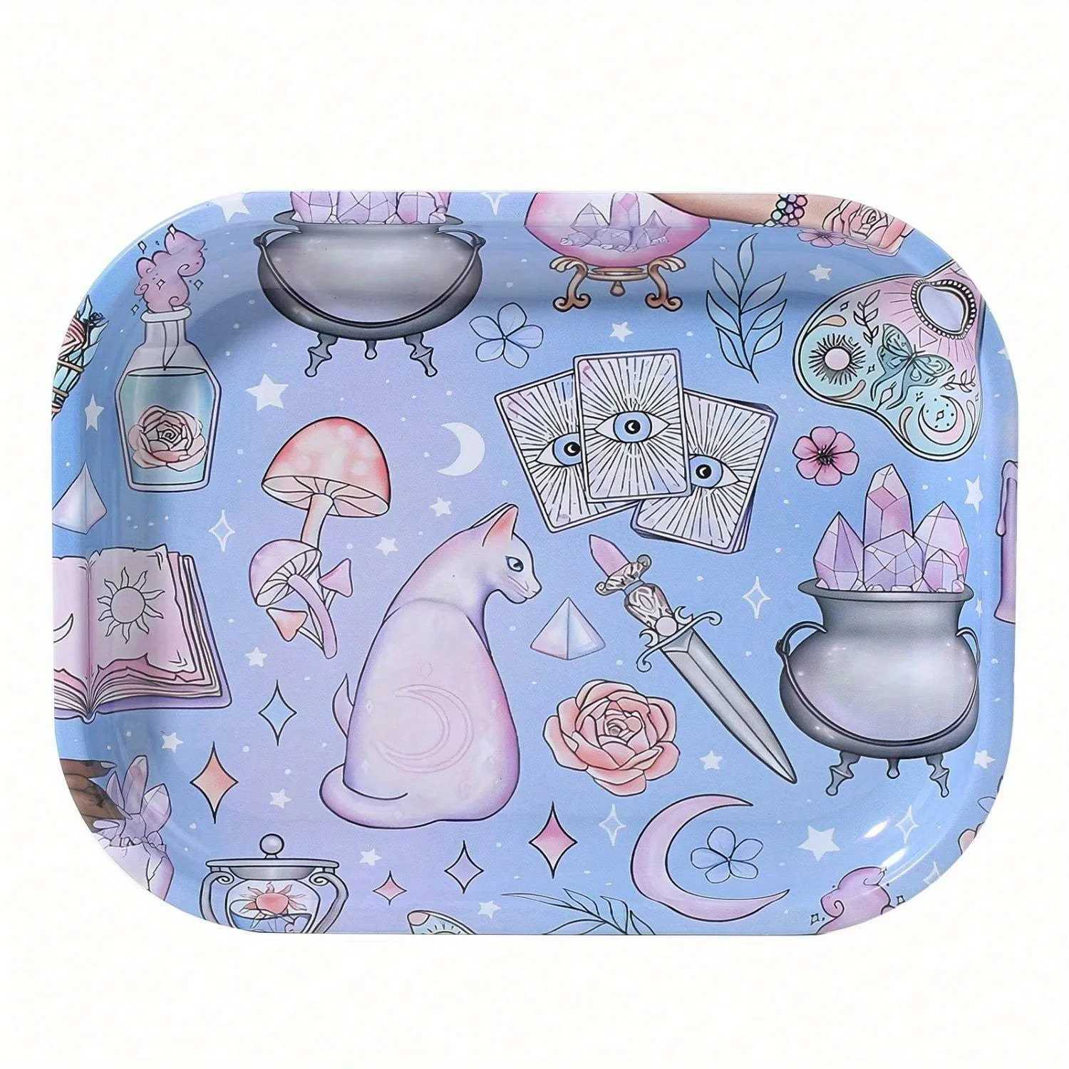 2 Pieces Kitten Bear Floral Mushrooms The Magic World Grinder and Rolling Tray Combo Y250521