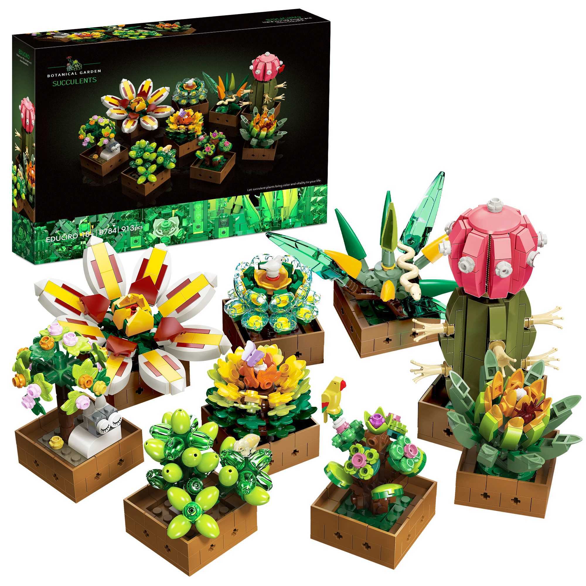 EDUCIRO Flower Plant Bonsai Building Set 9pcs of Succulent Building Toy Blocks for Home Decoration Christmas Gifts W250522
