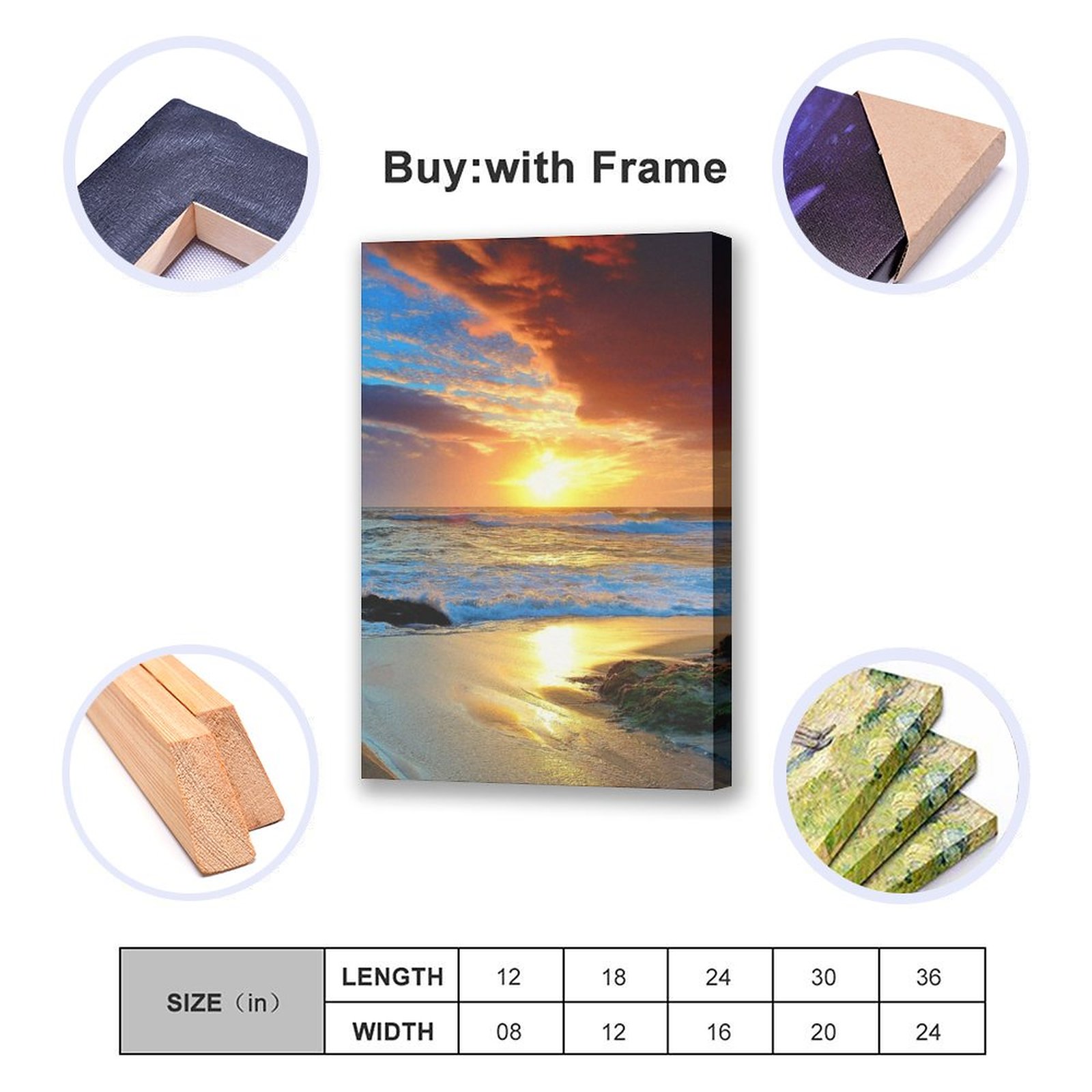 Home Decor Luxury Painting Ocean Sunset Red Sky at Morning Frame-style Canvas Prints Wall Art Decor Print Picture Paintings for Living Room Gift ForBe