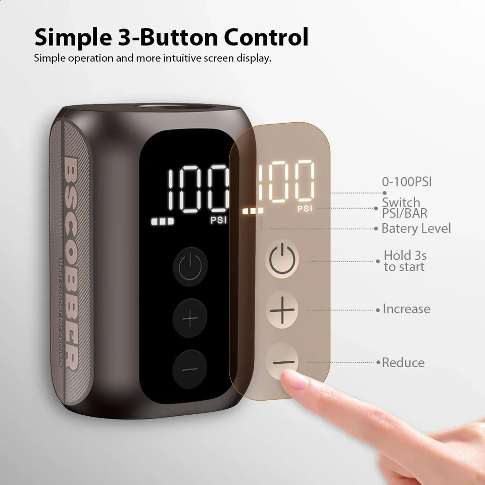 BSCOBBER A5mini Portable Air Pump Portable Rechargeable Wireless Bicycle Accessories Tire Inflator 100PSI High Pressure 250521
