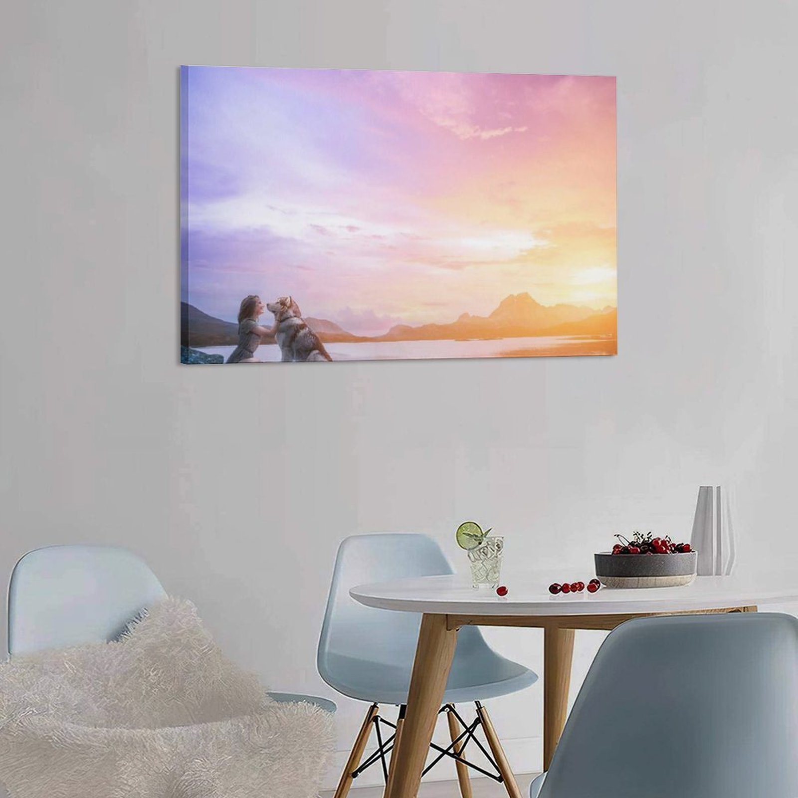 Wall Art Hanging Picture-Rectangle Animal Pet Dog Loves Frame-style Canvas Prints Wall Painting Decor Print Picture Paintings for Living Room Gift For