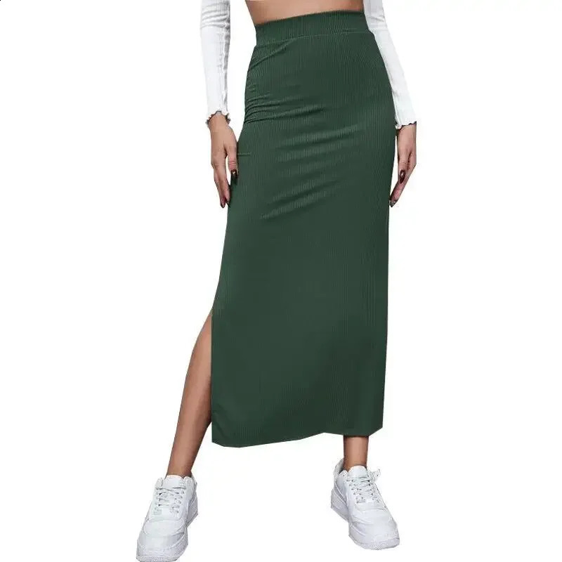 Pure Color Wrap around Long Split Midiskirt for Women Autumn Style CrossBorder Fashion Polyester Fiber Bodycon Skirt 250513Z