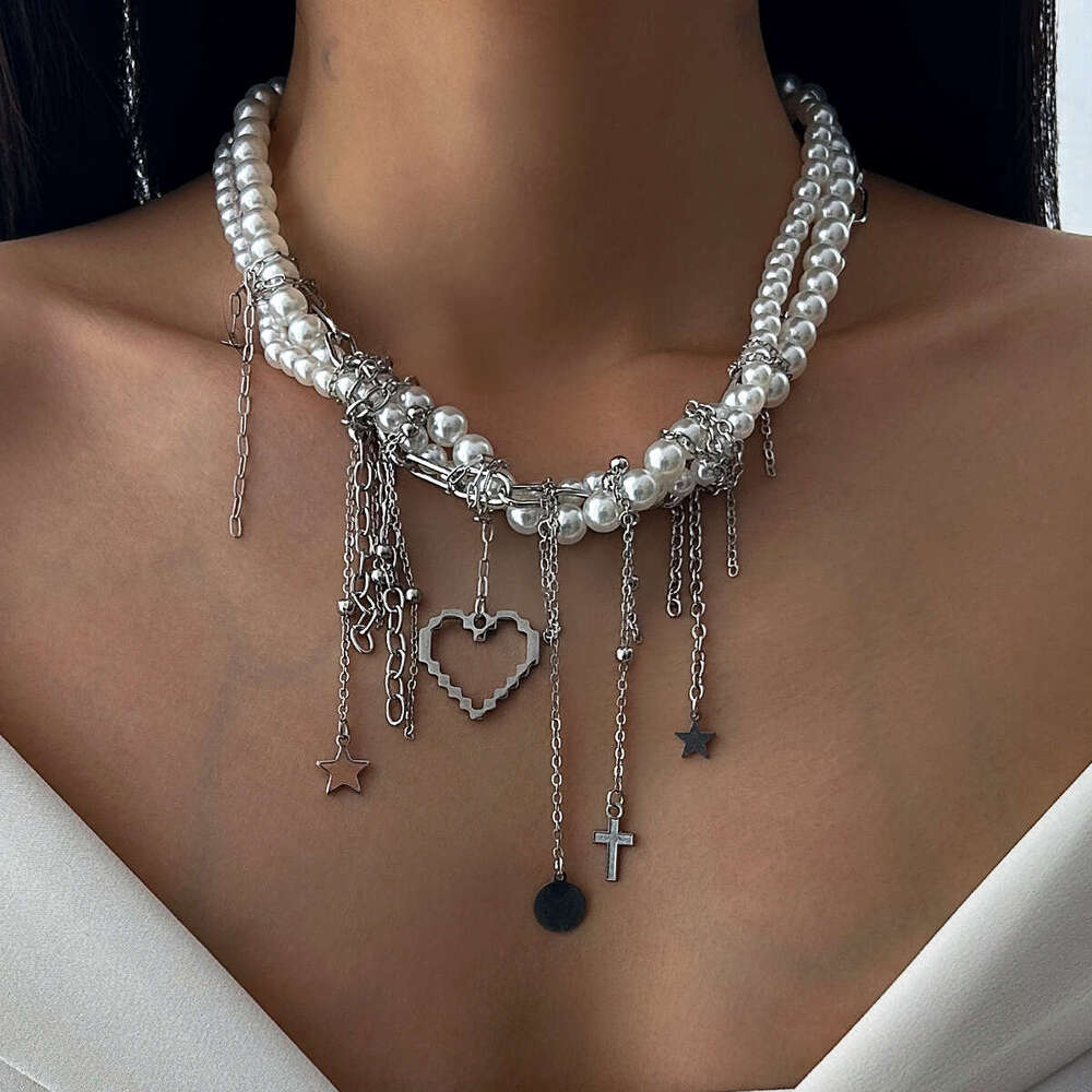 New Temperament Versatile Multi Option Jewelry Apathetic Style Heart Pearl Pendant Necklaces with Personalized Tassel Alloy Chains