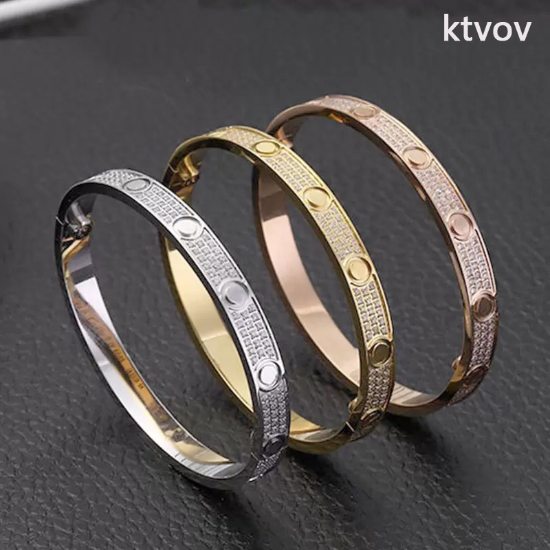 Titanium Steel 3 Row Full Diamond Bracelet Fashion Women Men Chirstmas Bangle Bracelets Distance Jewelry Gift