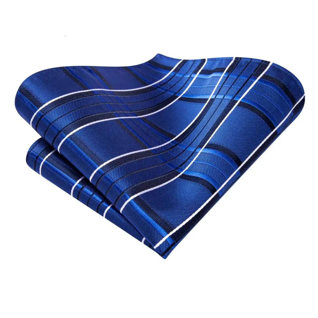 Hi-Tie Striped Navy Blue Silk Elegant Tie For Men Groom Wedding Men Necktie Pocket Square Cufflink Accessory Wholesale 250522