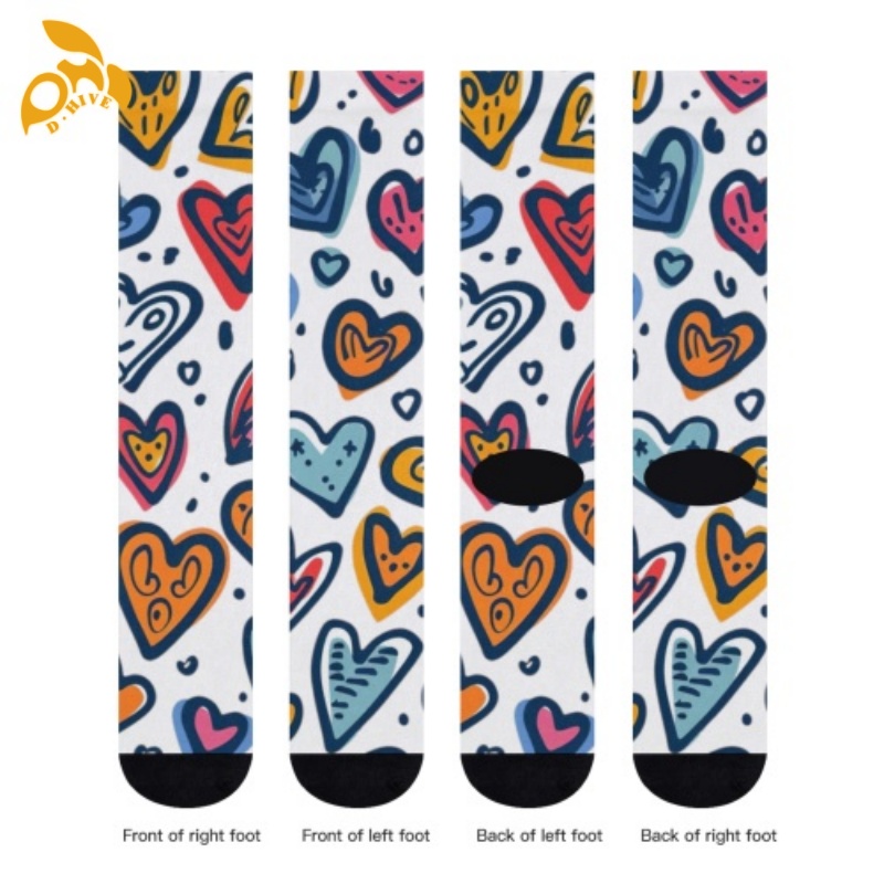 Free delivery.TOP fashion designer customizes lightweight high-quality full-width printed white and black socks of 44 centimeters
